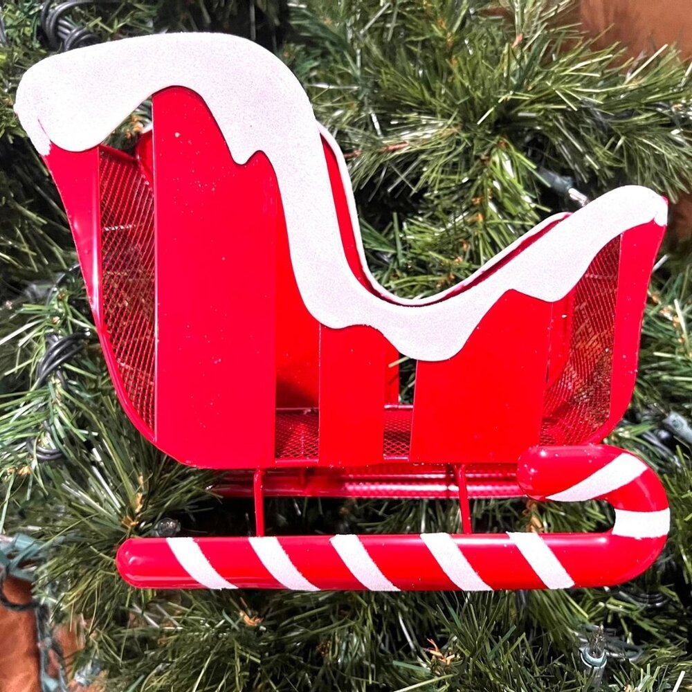 Christmas Candy Sleigh Metal Table Decor Holiday Home Decoration Centerpiece